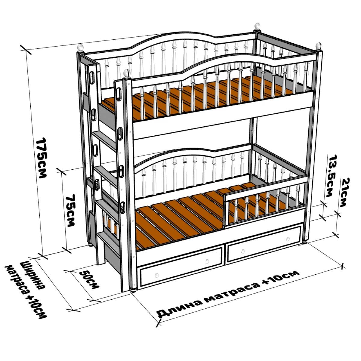 Кровать двухъярусная Роджер габариты