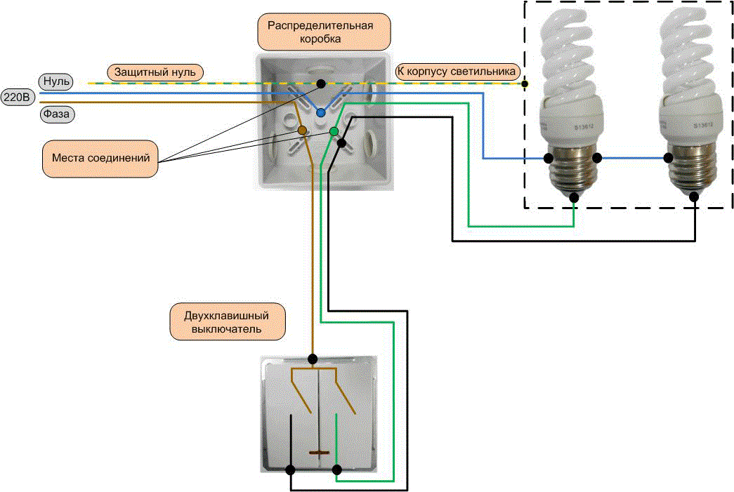 Как подключить двойной выключатель - пошаговое описание подсоединения выключателя для люстры