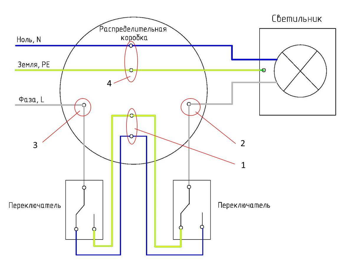 Схема подключения проходного выключателя: одноклавишного, двухклавишного