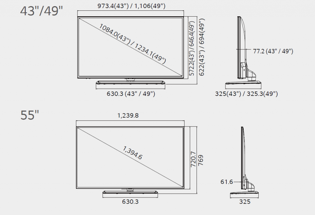 Размер телевизора по диагонали таблица. Габариты телевизора самсунг 65 дюйма. Телевизор самсунг 45 дюймов габариты. Габариты телевизора самсунг 50 дюймов. Габариты телевизора 65 дюймов длина и ширина LG.