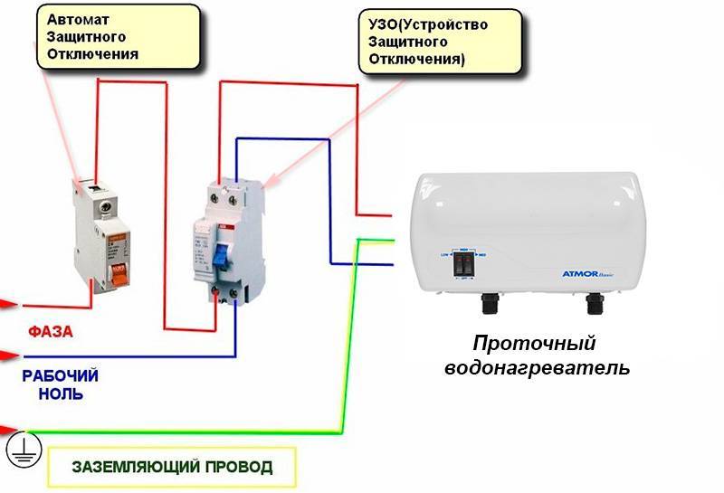 Схема подключения узо и автомата к бойлеру