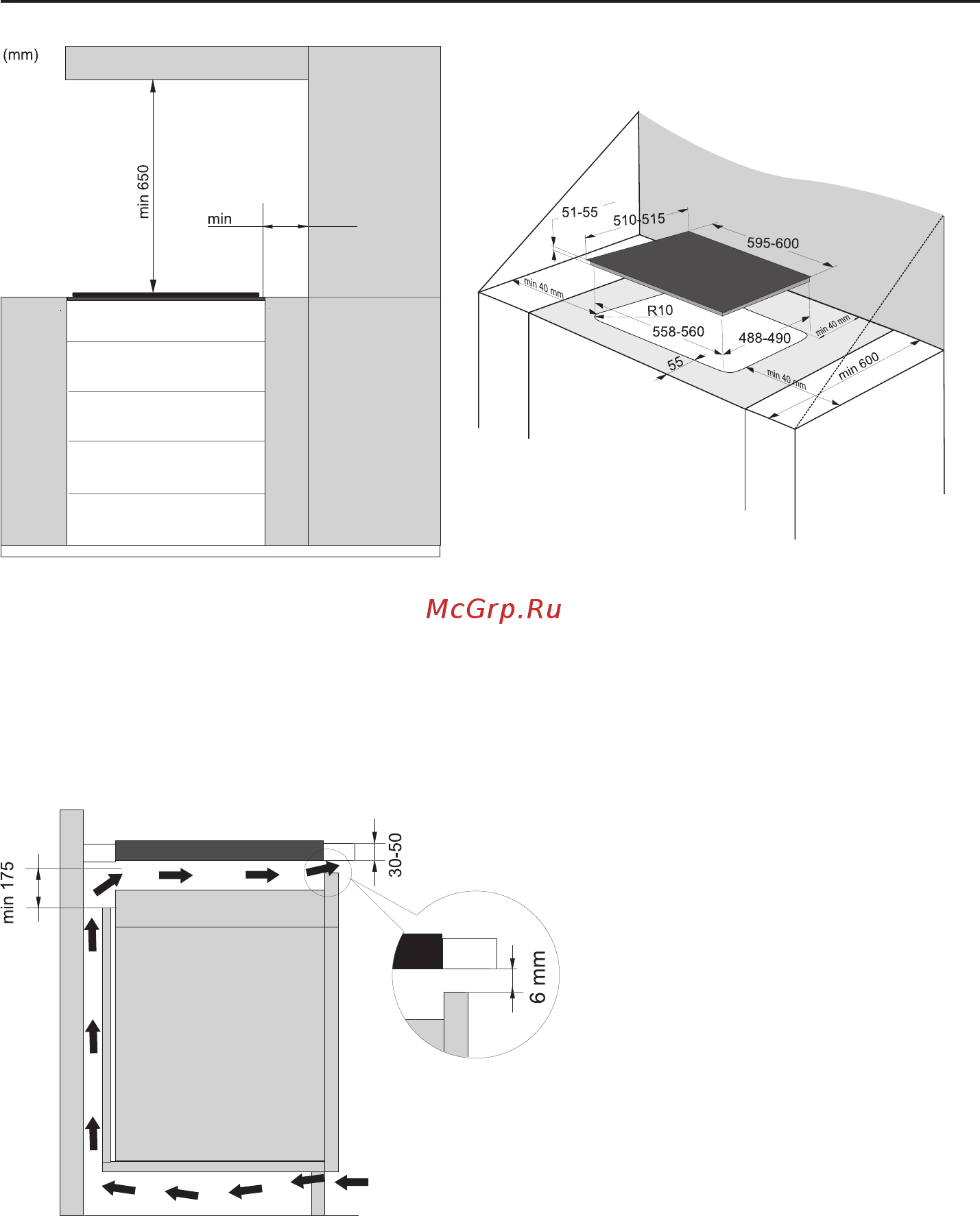 Схема установки индукционной варочной панели над духовкой