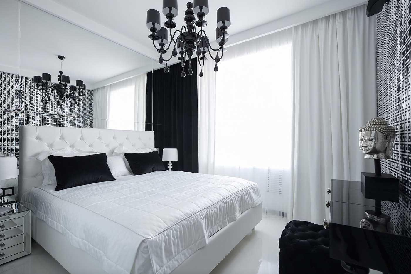 Черно белый интерьер гостиной фото