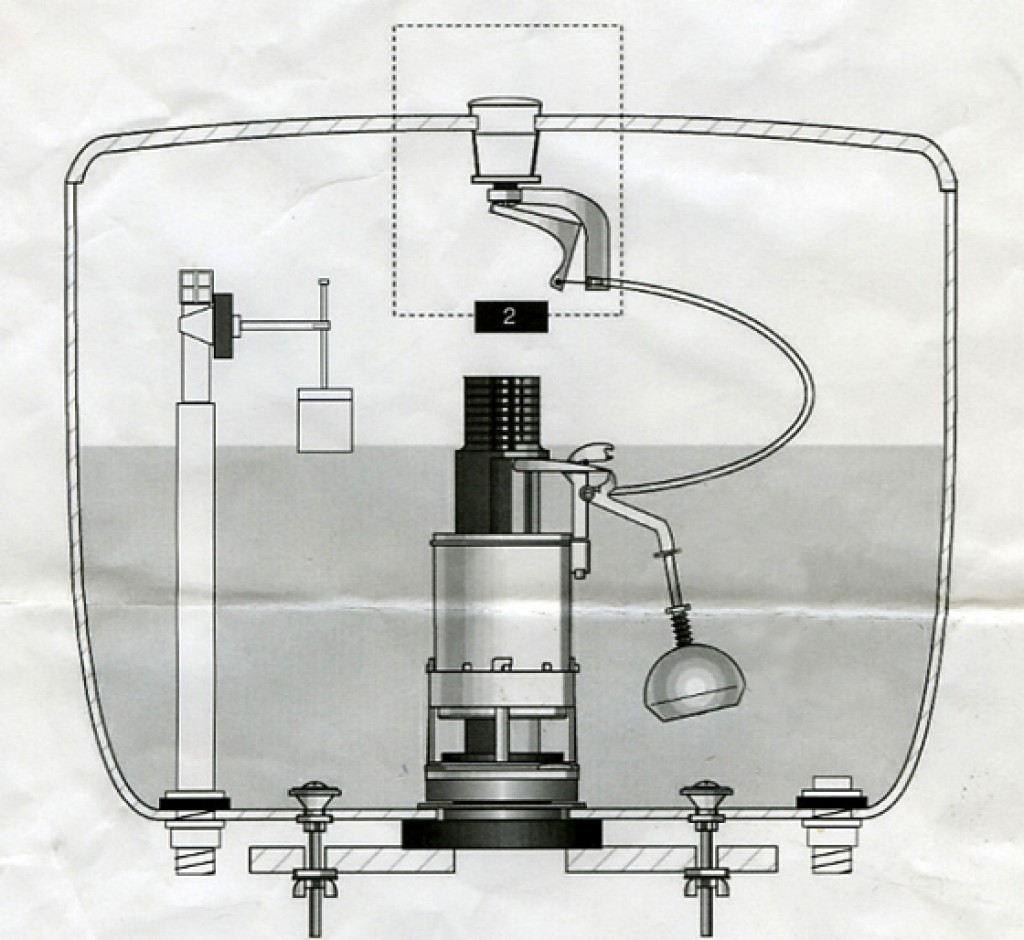 Схема сборки внутренностей сливного бачка унитаза