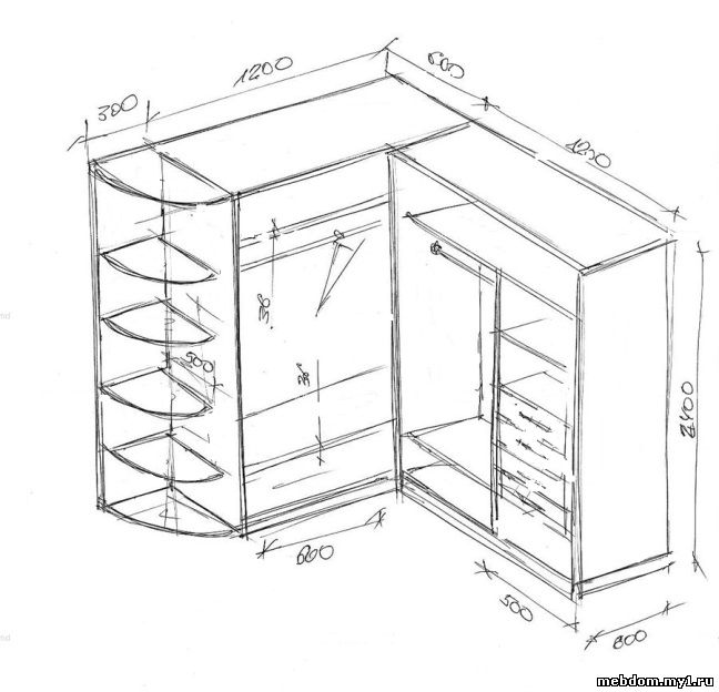 Чертеж углового шкафа с размерами своими руками