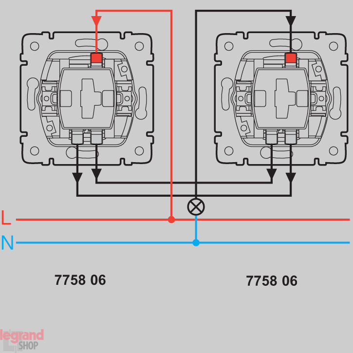 Переключатель проходной одноклавишный legrand схема подключения
