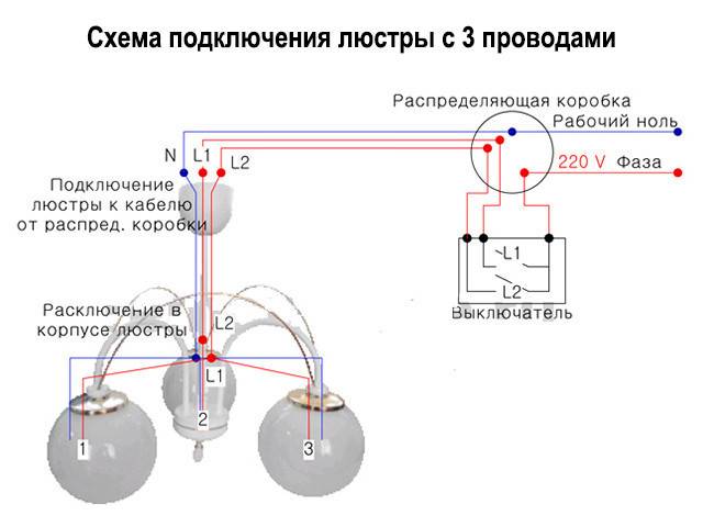 Схема подключения люстры с двойным выключателем (видео)