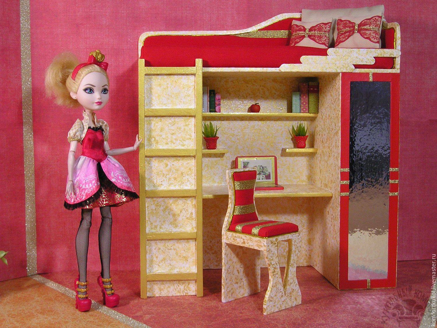 Мебель для кукол своими руками, кресло, камин, пуфик
