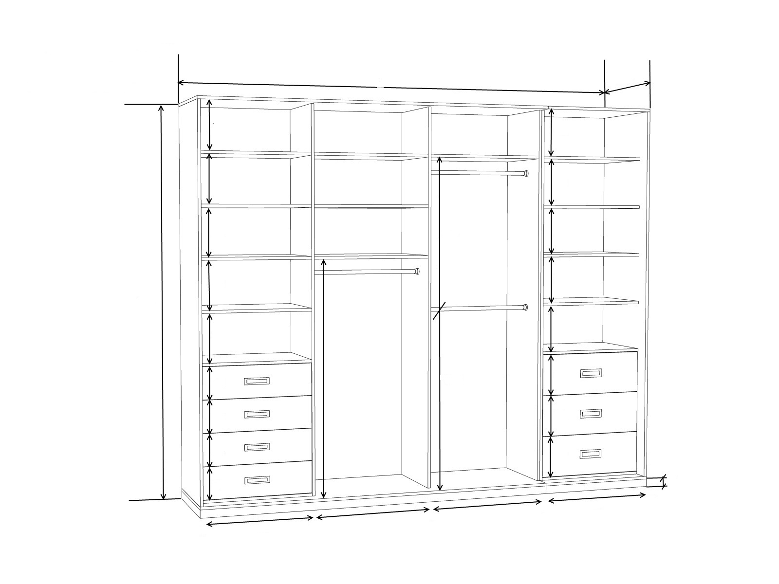 Встроенный шкаф купе 3 метра чертеж