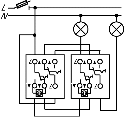 Схема подключения проходного одноклавишного выключателя + фото