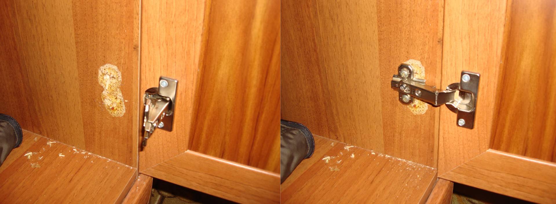 Как отремонтировать вырванную петлю из дсп. как отремонтировать дверь шкафа если вырваны петли