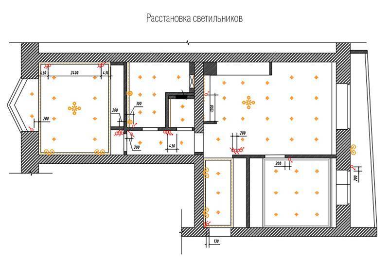 Схема расположения лампочек на натяжном потолке