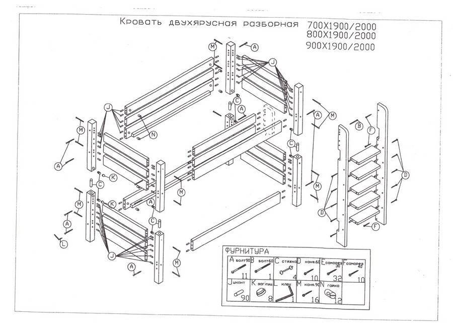 Схема двухъярусной кровати из дерева - 84 фото