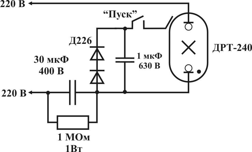 Схема электронного дросселя для люминесцентных ламп
