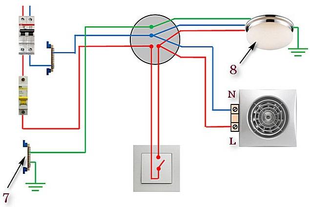 Подключение вентилятора в ванной через выключатель света – 3 способа
