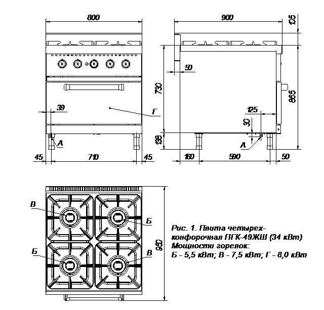 Чертеж газовой плиты