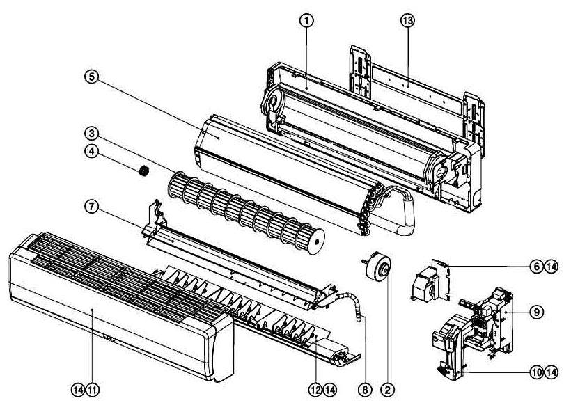 Схема и устройство наружного блока кондиционера, внутреннего блока и компрессора