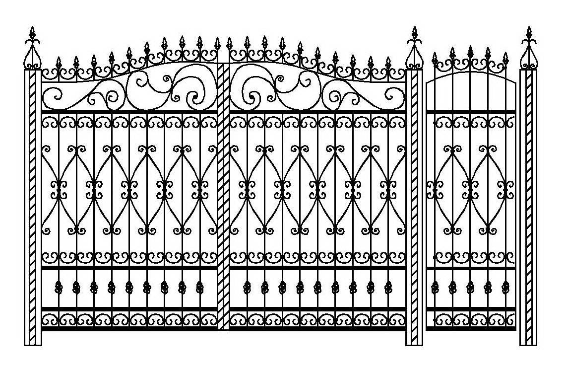 Рисунок кованных ворот с калиткой