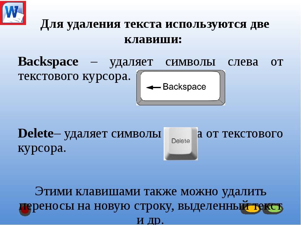 Удалить символы находящиеся справа от курсора. Кнопки на клавиатуре для удаления текста. Клавиша используется для удаления. Клавиша Backspace используется для удаления символа. Клавиша для стирания текста.