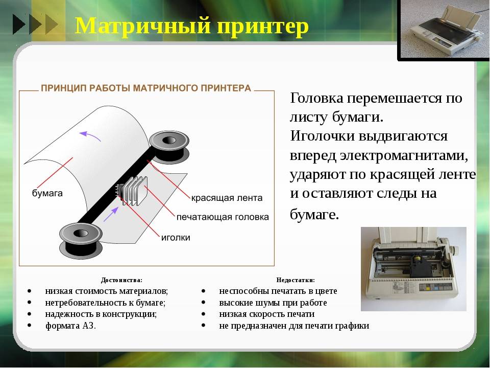 Принтер формирующий изображение ударами иголок печатающей головки через красящую ленту называется