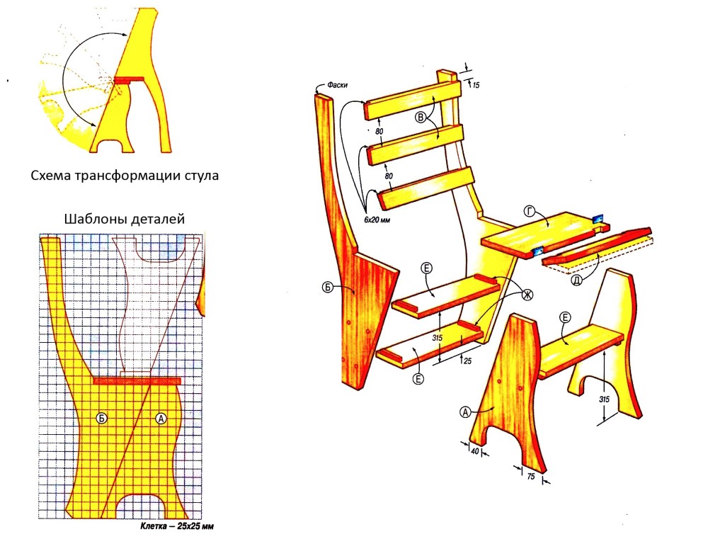 Инструкция по сборке своими руками и чертежи деревянного стула стремянки, табурета лестницы, раскладного трансформера