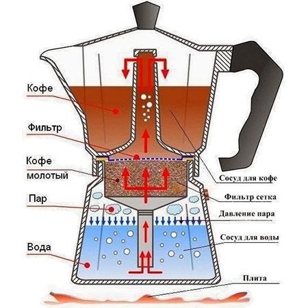 Что такое кофеварка гейзерного типа — описание и устройство